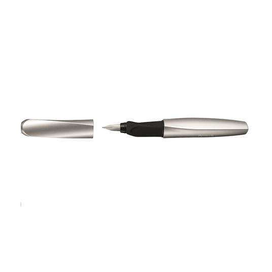 Penna stilografica Pelikan Twist ricaricabile per destrimani e mancini, impugnatura ergonomica triangolare Argento-Nero - 2