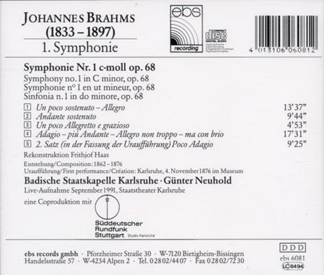 Sinfonia N.1 - CD Audio di Johannes Brahms - 2