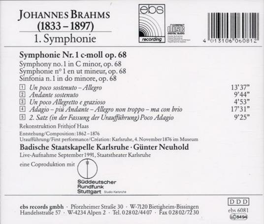 Sinfonia N.1 - CD Audio di Johannes Brahms - 2