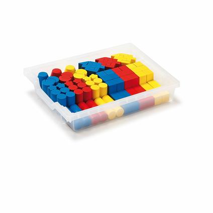 84 Pezzi. 12 Forme Diverse, Colori Primari Erzi 41082. Scatola Blocchi In Legno