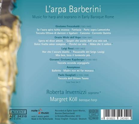 L'arpa Barberini. Music For Harp And Sop - CD Audio di Roberta Invernizzi,Margret Koll - 2