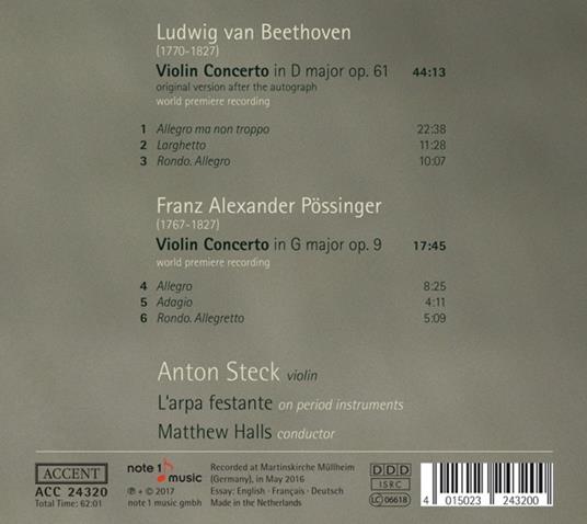 Concerti per violino - CD Audio di Ludwig van Beethoven,Franz Alexander Possinger,Matthew Halls,Anton Steck,L' Arpa Festante - 2