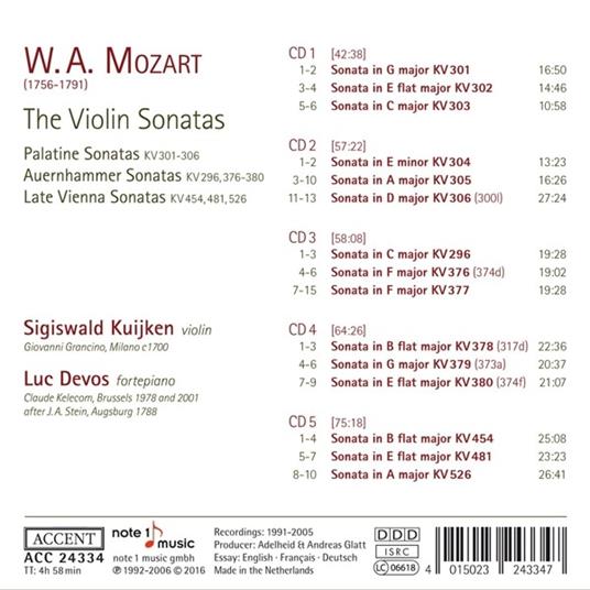 Sonate per Violino - CD Audio di Wolfgang Amadeus Mozart - 2