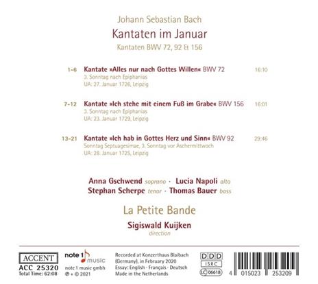 Kantaten Im Januar - CD Audio di Johann Sebastian Bach,Sigiswald Kuijken,La Petite Bande - 2