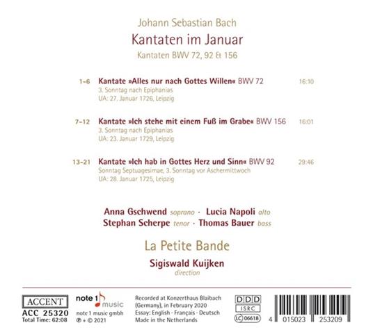 Kantaten Im Januar - CD Audio di Johann Sebastian Bach,Sigiswald Kuijken,La Petite Bande - 2