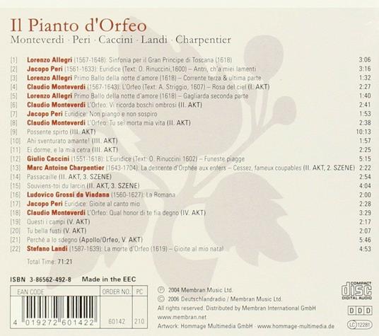 Pianto D'orfeo - CD Audio - 2