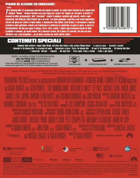 The Running Man. Steelbook (Blu-ray Ultra HD 4K) di Edgar Wright - Blu-ray Ultra HD 4K - 3