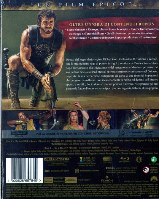 Il Gladiatore 2 (4K Ultra Hd+2 Blu-Ray) di Ridley Scott - Blu-ray + Blu-ray Ultra HD 4K - 2
