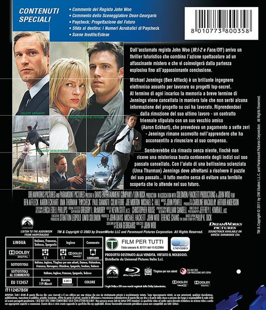 Paycheck (Blu-ray) di John Woo - Blu-ray - 2