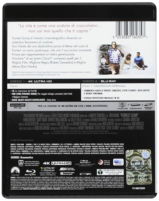 Forrest Gump (Blu-ray + Blu-ray 4K Ultra HD) di Robert Zemeckis - Blu-ray + Blu-ray Ultra HD 4K