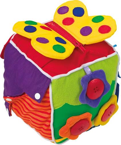 Cubo/dado in stoffa colorato, gioco tattile per neonato