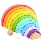 Small Foot- Mattoncini di Legno Arcobaleno XL 11412, 12 Archi con 2 Palline per la Scuola Materna e Lo stimolo Giocattoli, Multicolore