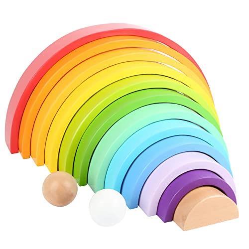 Small Foot- Mattoncini di Legno Arcobaleno XL 11412, 12 Archi con 2 Palline per la Scuola Materna e Lo stimolo Giocattoli, Multicolore