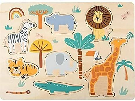 Small Foot 11701 Puzzle tematico Safari, in legno, dai 2 anni in su, nei colori di tendenza Puzzles