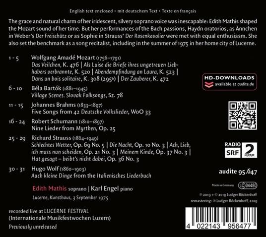 Lieder Recital - CD Audio di Edith Mathis - 2