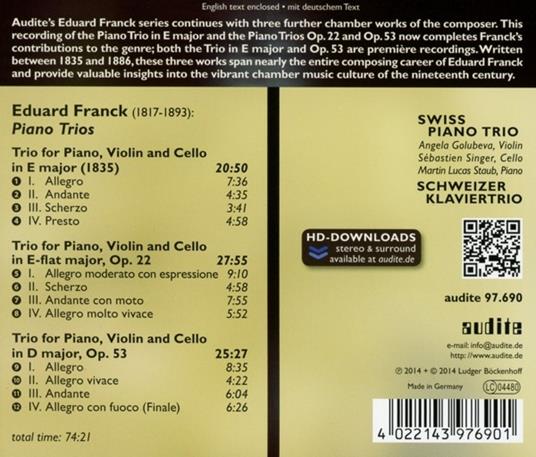 Trii con pianoforte - CD Audio di Eduard Franck - 2
