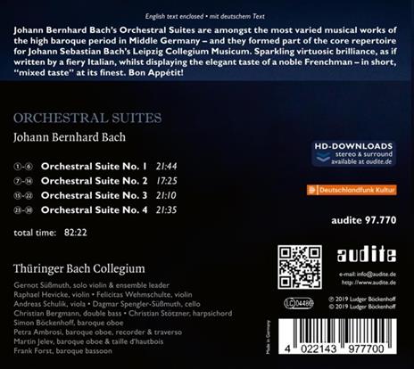 Suites per orchestra complete - CD Audio di Johann Bernhard Bach - 2