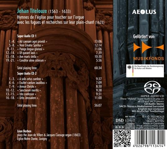 Hymnes De L'Eglise Pour Toucher Sur L'Orgue - CD Audio di Leon Berben,Jehan Titelouze - 2
