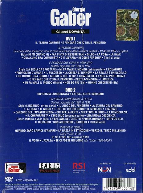 Giorgio Gaber. Gli anni novanta (2 DVD) - DVD di Giorgio Gaber - 2