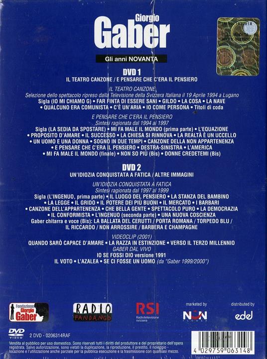 Giorgio Gaber. Gli anni novanta (2 DVD) - DVD di Giorgio Gaber - 2