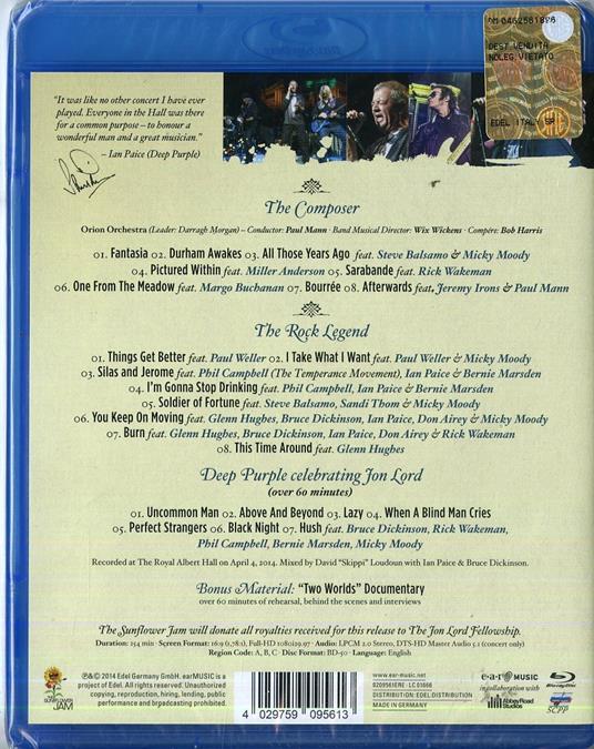 Jon Lord. Celebrating Jon Lord (Blu-ray) - Blu-ray di Deep Purple,Paul Weller,Glenn Hughes,Jon Lord,Bruce Dickinson,Michael Schade - 2
