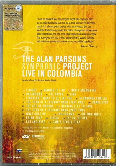 The Alan Parsons Symphonic Project. Live in Colombia (DVD) - DVD di Alan Parsons Project - 2