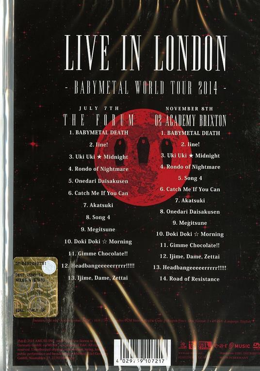 Babymetal. Live in London. World Tour 2014 (2 DVD) - DVD di Babymetal - 2