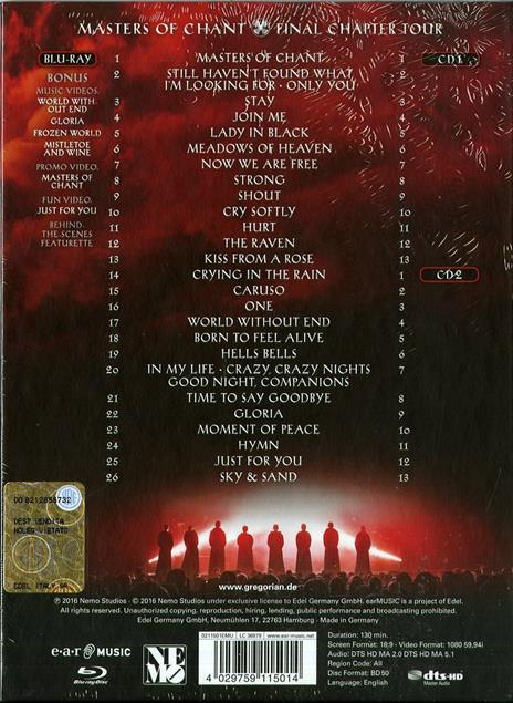 Live! Masters of Chant. Final Chapter Tour - CD Audio + Blu-ray di Gregorian - 2