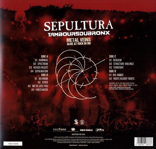 Metal Vein. Alive in Rock in Rio (Coloured Vinyl) - Vinile LP di Sepultura,Les Tambours du Bronx - 2