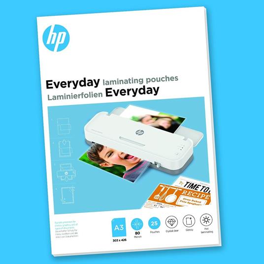 HP Everyday 9152 - Fogli per plastificatrice a caldo, formato DIN A3, 80 micron, 25 pezzi, colore: Trasparente - 2