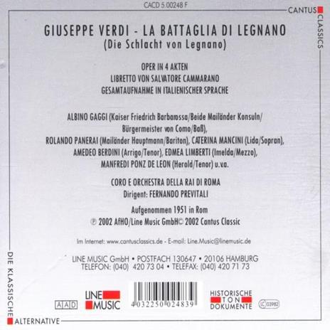 La battaglia di Legnano - CD Audio di Giuseppe Verdi,Fernando Previtali - 2