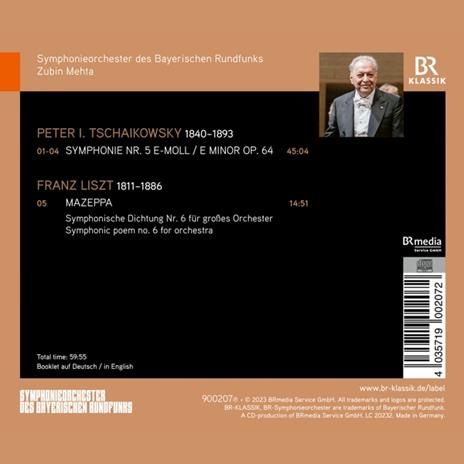Tchaikovsky. Symphony No. 5, Op. 64 - Liszt. Mazeppa - Symphonic Poem No. 6 - CD Audio di Symphonieorchester Des Bayerischen Rundfunks - Zubin Mehta - 2