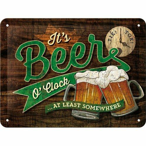 Cartello Tin Sign 15 x 20cm Beer O' Clock Glasses, 20x0x15 cm
