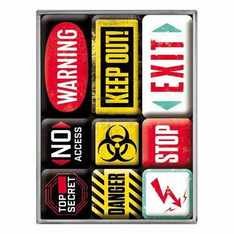 Set di 9 magneti Warning, 9x2x7 cm