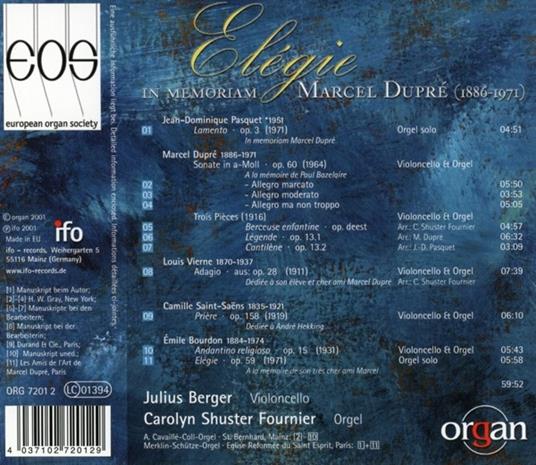 Elegie. in Memoriam - CD Audio di Marcel Dupré - 2
