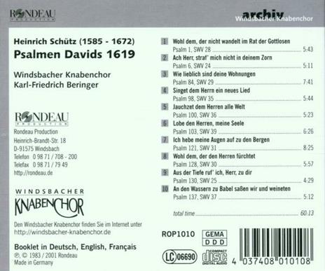 Salmi di Davide Swv 22-47 Op.2 - CD Audio di Heinrich Schütz,Karl-Friedrich Beringer - 2