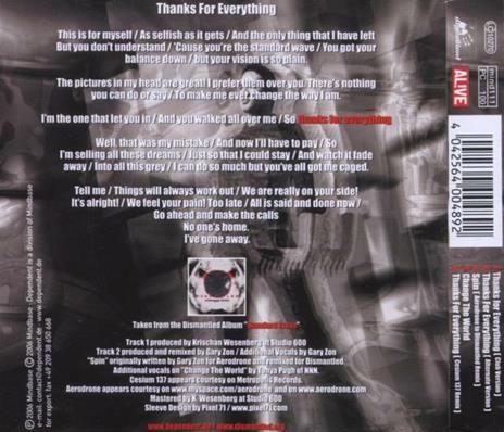 Thanks for Everything - CD Audio Singolo di Dismantled - 2