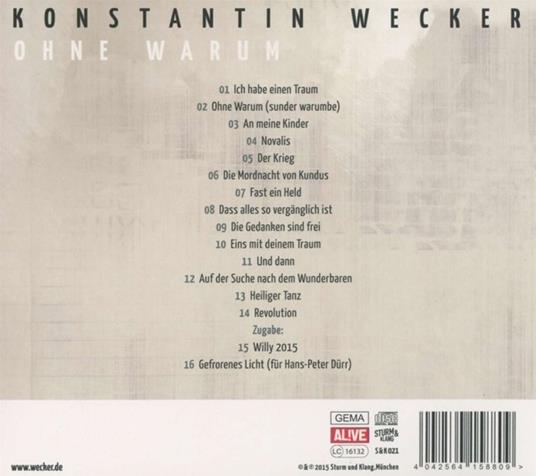 Ohne Warum - CD Audio di Konstantin Wecker - 2