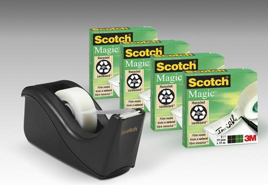 3M Post-it. Dispenser Scotch C60 Nero + 4 Rotoli Di Nastro Adesivo Scotch Magic 810 19mmx33m