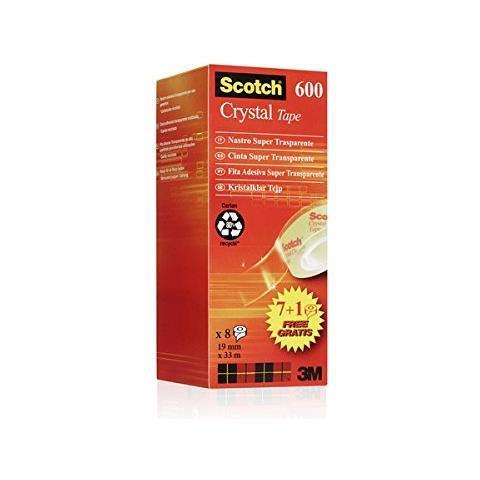 Nastro adesivo Scotch® Crystal 600 supertrasparente 19 mm x 33 mt Value Pack 7+1 GRATIS - 6-1933R8