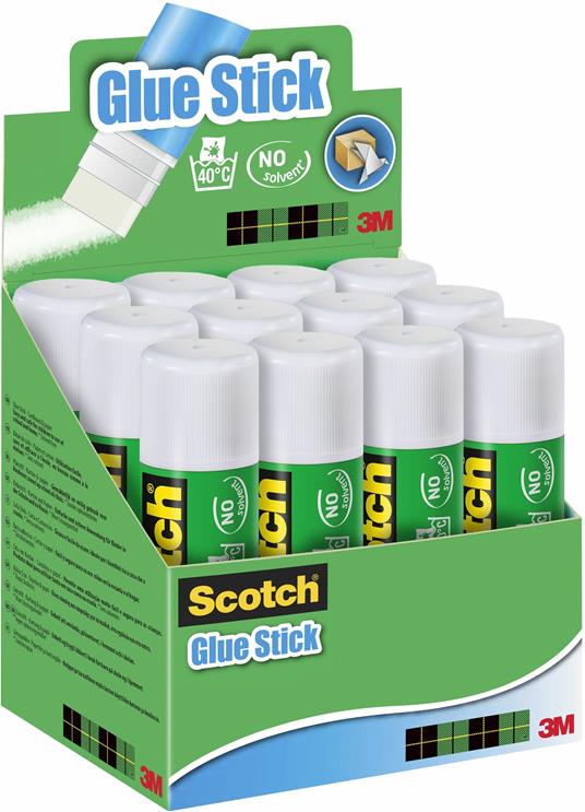 Colla stick Scotch bianca. Senza solventi. Lavabile con acqua. Confezione Risparmio 12 pezzi (21 grammi)