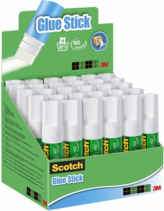 Colla stick Scotch bianca. Senza solventi. Lavabile con acqua. Confezione 30 pezzi (8 grammi)