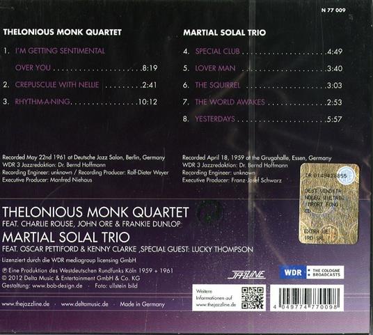 Live in Berlin 1961 - CD Audio di Thelonious Monk,Martial Solal - 2