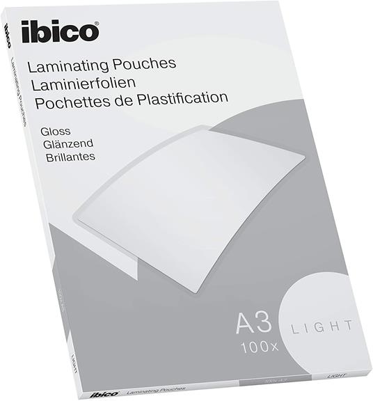 Ibico Basics Confezione da 100 Buste per Plastificazione a Caldo, Leggere,  con Finitura Lucida, in Formato A3, 303 mm x 426 mm x 1 mm, Trasparente -  Ibico - Cartoleria e scuola