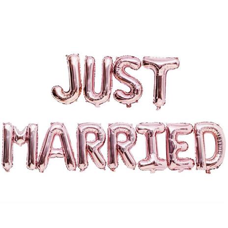 Palloncini da matrimonio in alluminio - Just Married - Rosa - 36 cm