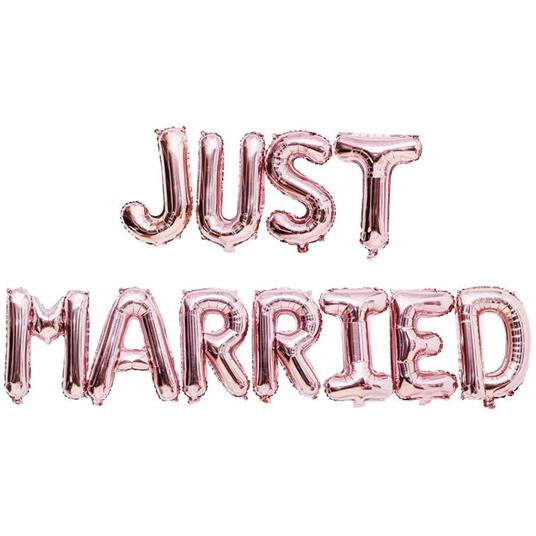 Palloncini da matrimonio in alluminio - Just Married - Rosa - 36 cm