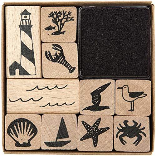 Rico Design 10 timbri in Legno con Inchiostro - Vacanze al Mare