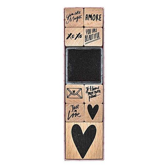 9 timbri in legno con inchiostratore - Amore