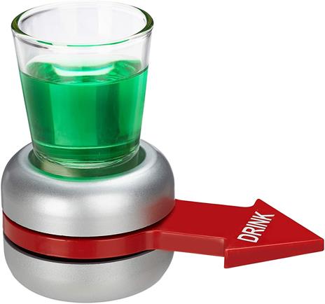 Relaxdays Gioco della Bottiglia Alcolico, Spin The, Freccia Rossa, Bicchiere 2 cl, Divertente, Shot Spinner, Grigio, Argento, 1 Pz