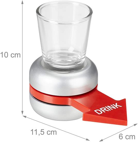 Relaxdays Gioco della Bottiglia Alcolico, Spin The, Freccia Rossa, Bicchiere 2 cl, Divertente, Shot Spinner, Grigio, Argento, 1 Pz - 4